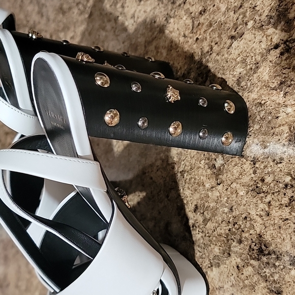 Versace Medusa Studded White Leather Platform Sandals - Picture 3 of 17